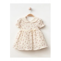 Yaka Detaylı Çiçekli Kız Bebe Elbise