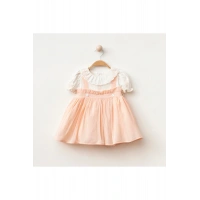 Papatya İşlemeli Düğmeli Kız Bebe Elbise