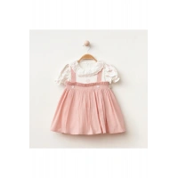 Papatya İşlemeli Düğmeli Kız Bebe Elbise