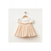 Papatya İşlemeli Düğmeli Kız Bebe Elbise