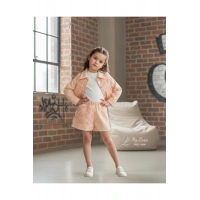 Bingül Kız Çocuk 3’lü Gül Detaylı Takım – Ceket, Penye ve Şort | 2-5 Yaş