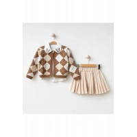 My Lusa Baby Maral Kız Çocuk Triko Ceketli Pile Etek Takım - 2-5 Yaş (Kahve / Lila / Siyah)