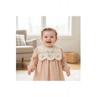 Nazlı Fisto Dantel İşlemeli Bebek Yaka Uzun Kollu Kız Bebek Elbisesi