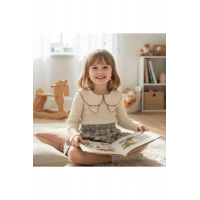 Aybüke | Bebek Yaka Fitilli Kumaş Uzun Kollu Üst ve Ekose Düğmeli Şort Etek Takım - 2/3/4/5 Yaş