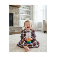 Defne 2 Serisi Kız Çocuk Ekose Elbise – Pamuklu Fırfırlı Yaka Bebek Elbisesi 9-24 Ay