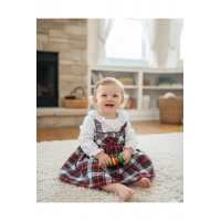 Defne 2 Serisi Kız Çocuk Ekose Elbise – Pamuklu Fırfırlı Yaka Bebek Elbisesi 9-24 Ay