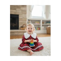 Defne 2 Serisi Kız Çocuk Ekose Elbise – Pamuklu Fırfırlı Yaka Bebek Elbisesi 9-24 Ay