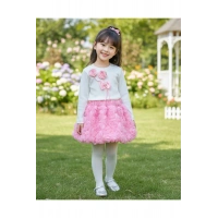 Ayla I Tüllü Etekli Özel Tasarım Gül Detaylı Kız Çocuk Kombini- 2/3/4/5 Yaş