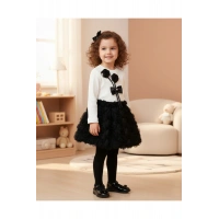 Tüllü Etekli Özel Tasarım Gül Detaylı Kız Çocuk Kombini- 2/3/4/5 Yaş