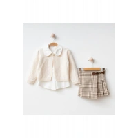 Ece I Triko Hırka, Gömlek ve Etek Görünümlü Şort 3lü Kombin I 2-5 Yaş