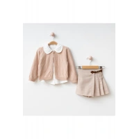 Ece I Triko Hırka, Gömlek ve Etek Görünümlü Şort 3lü Kombin I 2-5 Yaş