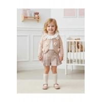 Ceren I Kız Çocuk Çiçek İşlemeli Örgü Triko Hırka, Bluz ve Şort Etek 2-3-4-5 Yaş | 4112