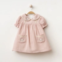 Çiçek Nakışlı Müslin Kız Bebe Elbise