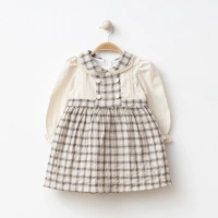 Düğme Detaylı Kareli Kız Bebe Elbise