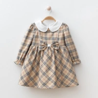 Ekose Desen Fiyonk Detaylı Kız Bebe Elbise