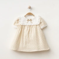 Fiyonk Nakışlı Kız Bebe Elbise