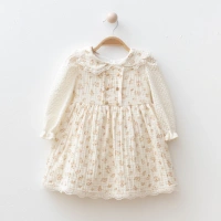 Kolları Dantelli Çiçekli Kız Bebe Elbise
