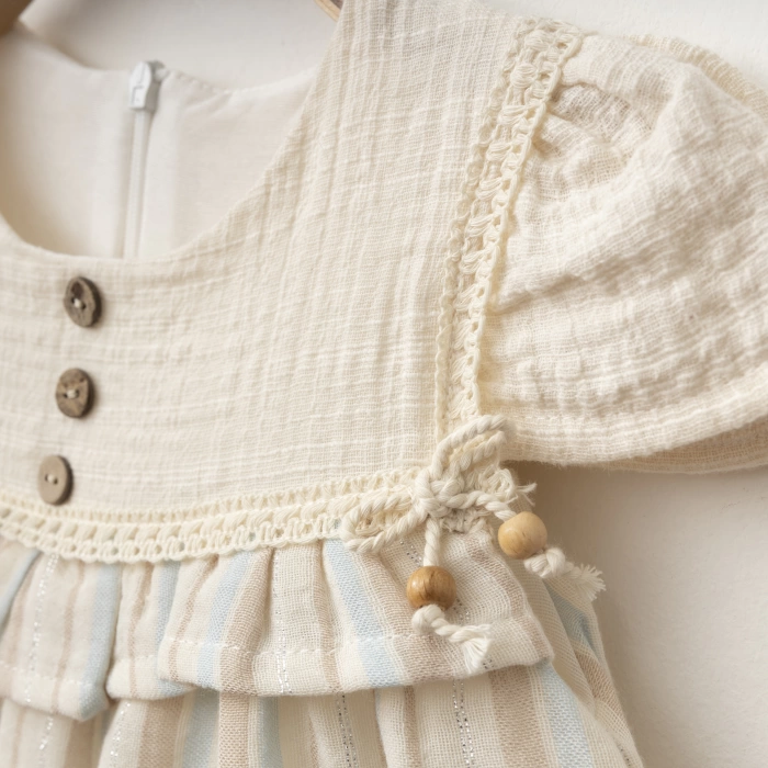 Sim Detaylı Düğmeli Kız Bebe Elbise