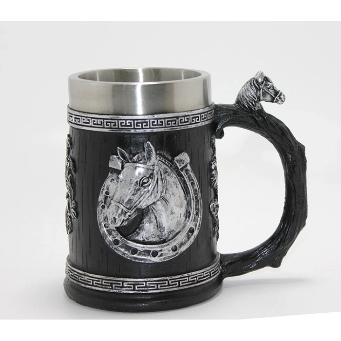 3d Kabartmalı At Büstü Paslanmaz Çelik Kupa Bardak Alk4475