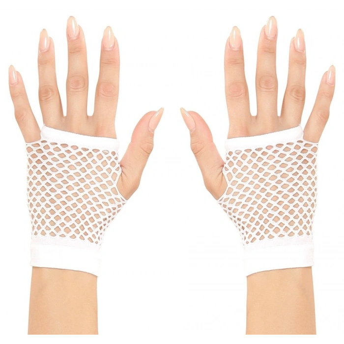 Beyaz Renk Kısa Boy Fileli Örgü Eldiven