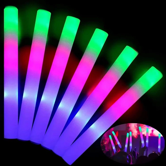 Led Işıklı ( 6 Adet ) 3 Modlu Kauçuk Işıklı Sünger Parti Çubuk Sopa - 46 Cm