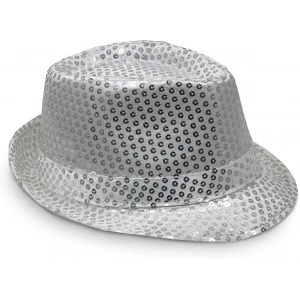 Disko  Gümüş Payetli Fötr Şapka Yetişkin Boy