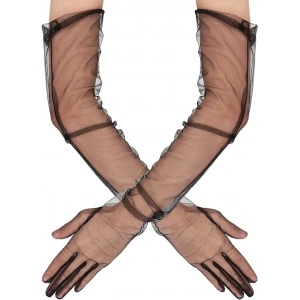 Uzun Boy Likralı Siyah Renk Yetişkin Mega Tül Eldiven 53 Cm