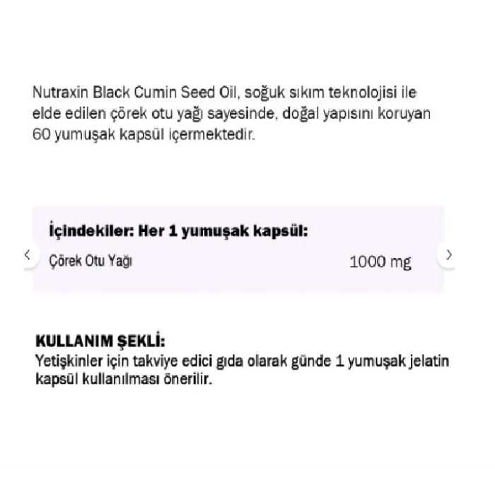 Nutraxin Çörek Otu Yağı 1000 mg 60 Kapsül