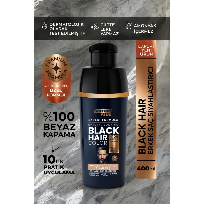 Softto Plus Expert Men Black Hair Color – Siyah 10 dakikada Etkili / Geliştirilmiş Formül / Doğal Görünüm