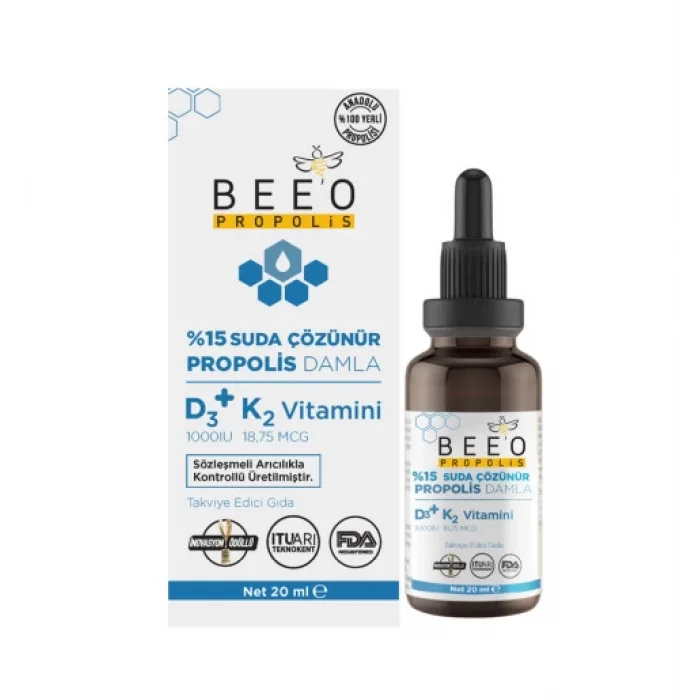Beeo UP %15 Suda Çözünür Propolis + D3K2 Damla 20 ml