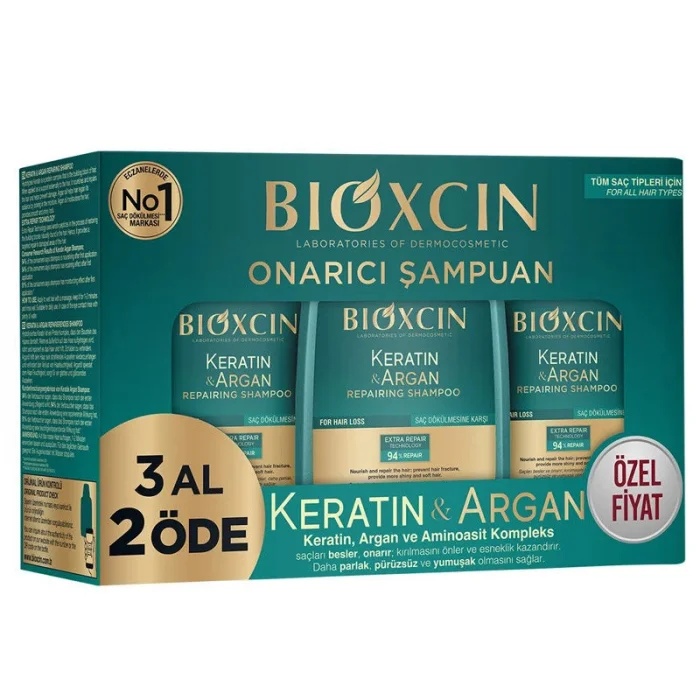 Bioxcin Keratin Ve Argan Onarıcı Şampuan 3 x 300 ml 3 Al 2 Öde