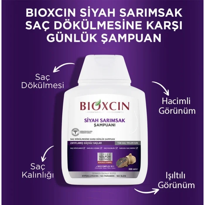 Bioxcin Siyah Sarımsak Şampuanı 3 al 2 öde (3x300ml) Dökülme Önleyici Şampuan
