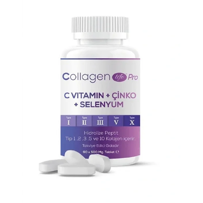 Collagen Life 5 Tip Kolajen Tip 1, Tip 2, Tip 3, Tip 5,tip 10, (Selenyum, C Vitamini Ve Çinko) 90 Tablet