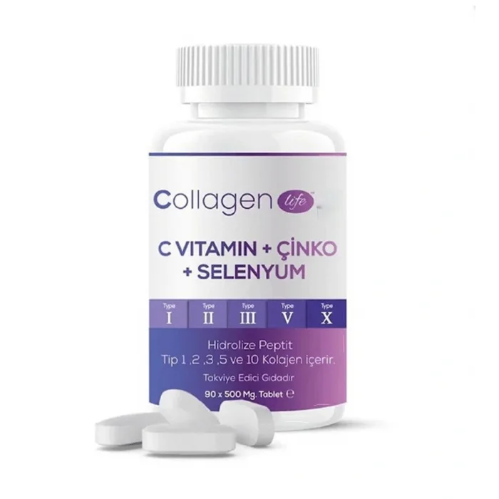 Collagen Life 5 Tip Kolajen Tip 1, Tip 2, Tip 3, Tip 5,tip 10, (Selenyum, C Vitamini Ve Çinko) 90 Tablet