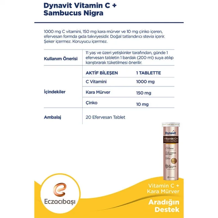 Dynavit Vitamin C Sambucus Nigra Çinko 15 Efervesan Tablet