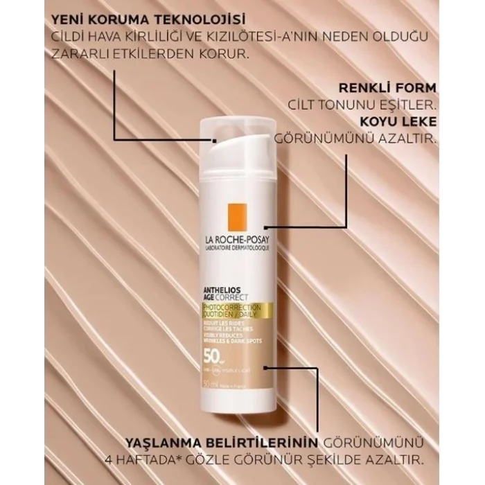 La Roche-Posay Anthelios Age Correct SPF50+ Yaşlanma Karşıtı Renkli 50 ml Yüz Güneş Kremi