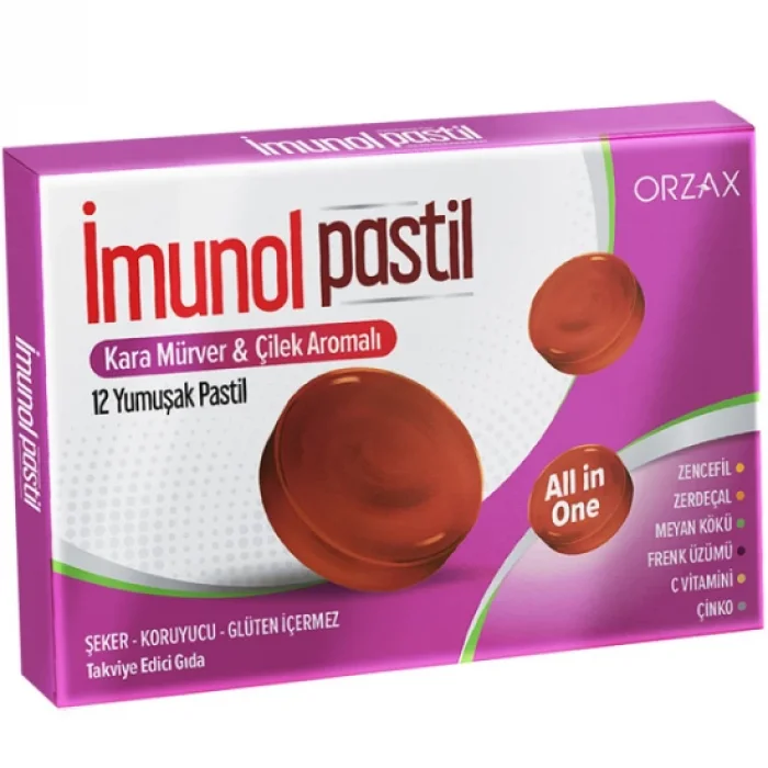 Orzax İmunol Karamürver Çilek 12 Adet Pastil