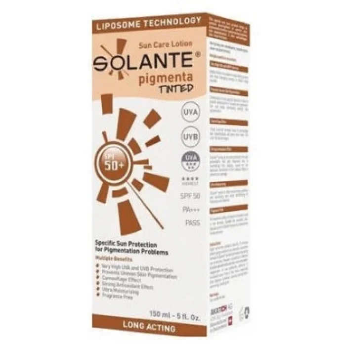 Solante Pigmenta Tinted SPF 50 150 ml Hassas Ciltler İçin Uzun Etkili Güneş Losyonu