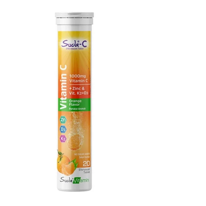 Suda-C Vitamin C 1000 mg Zinc D3 K2 Portakal Aromalı 20 Efervesan Tablet