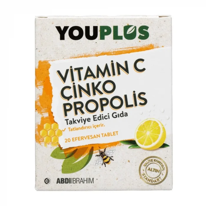 Youplus Vitamin C, Çinko & Propolis 20 Efervesan Tablet - Abdi İbrahim