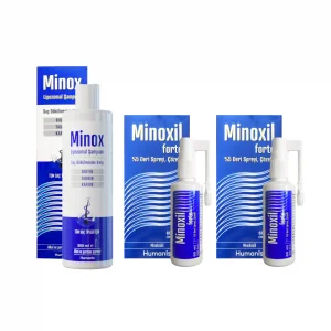 Minox Şampuan 300 ml ve Minoxil Forte %5 60 ml Deri Bakım Spreyi 2 kutu