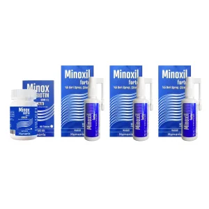 Minoxil Forte %5 Deri Spreyi, Çözelti 60 ml 3 kutu ve Minox Biotin 90 Tablet