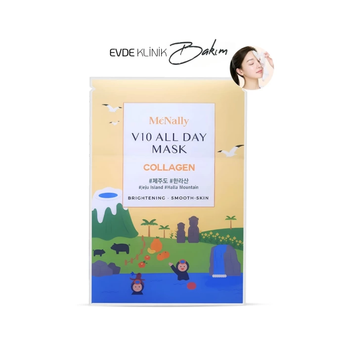 MCNALLY Kolajen Tek Kullanımlık Kore Kağıt Yüz Maskesi Collagen All Day Mask - Marico Cosmetic