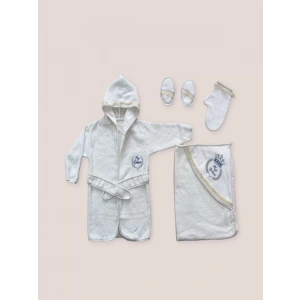 Kaplan Nakışlı Bornozlu 5li Erkek Bebek Havlu Silgi Takımı Mavi