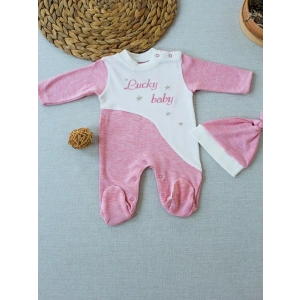 Lucky Baby Nakışlı Es Çizgi Boy Şapkalı Kız Bebek Tulumu Pembe