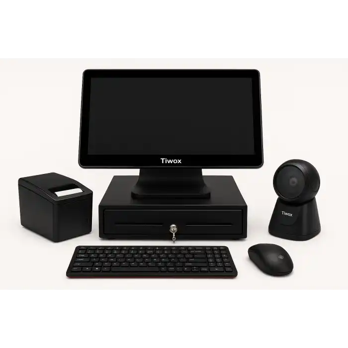 Tiwox Dokunmatik POS Kasa Sistemi | Termal Fiş Yazıcı + Para Çekmecesi + Barkod Okuyucu + Klavye Mouse