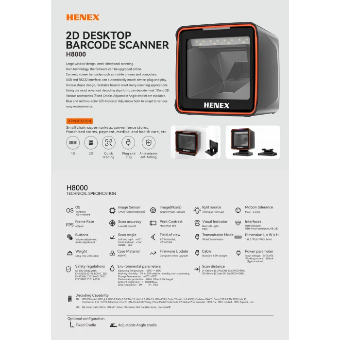 HENEX H8000 2D Masaüstü Çok Yönlü Barkod Okuyucu