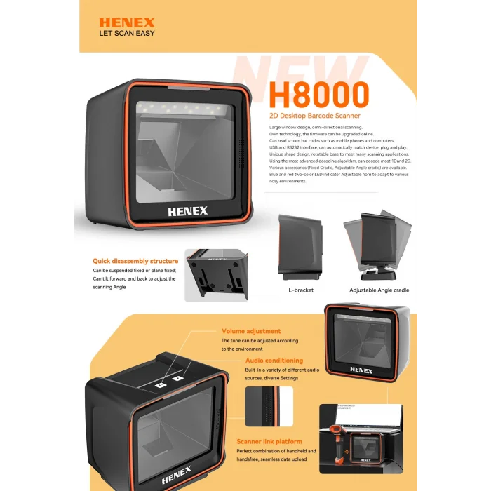 HENEX H8000 2D Masaüstü Çok Yönlü Barkod Okuyucu
