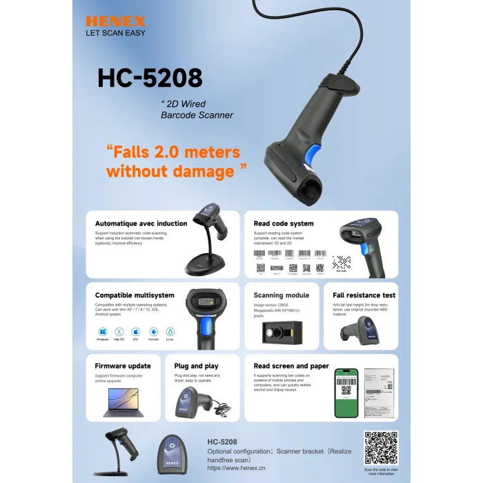 HENEX HC-5208 2D Kablolu Barkod Okuyucu