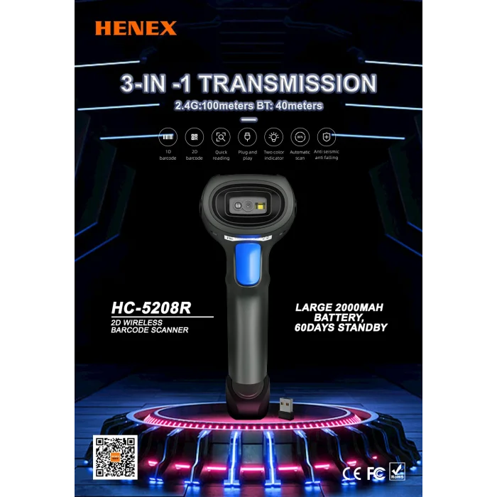 HENEX HC-5208R 2D Kablosuz Bluetooth Barkod Okuyucu